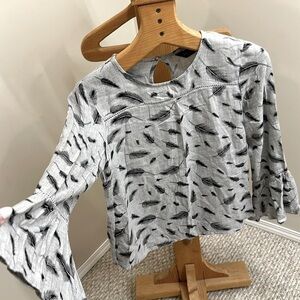 Brody Myles size small, gray and black feather blouse